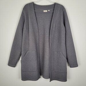 L.L. Bean Quilted Open Front Cardigan Long Line Pockets Gray Size L